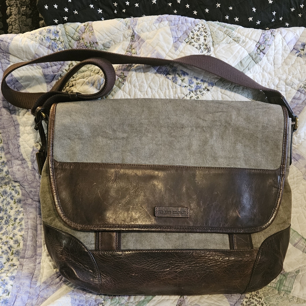 FRYE Brown and Gray Leather Messenger Bag
